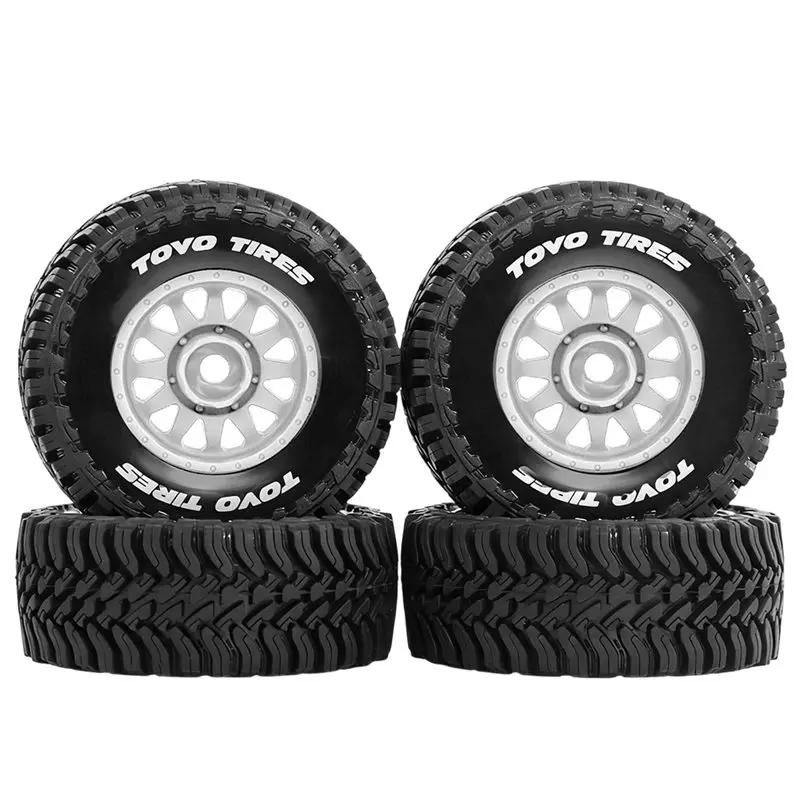 FBIL-4Pcs 68Mm Beadlock Wheel & Tire Set For For 1/14 1/16 1/18 RC Truck Arrma Granite Mojave Typhon Grom White