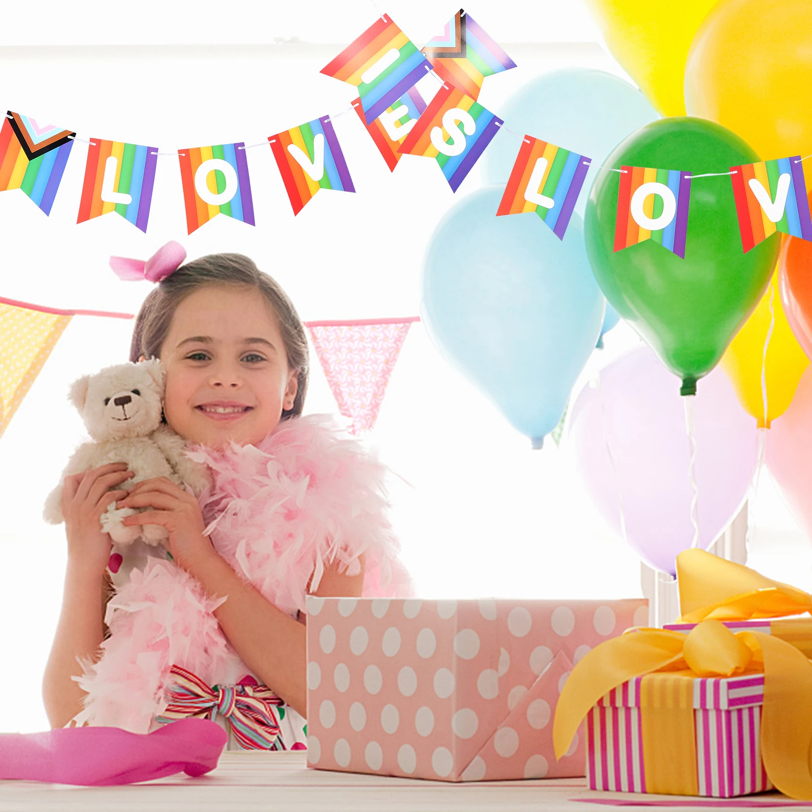 

Party Decoration Outdoor Banner Wedding Birthday String Flags Rainbow Bunting Pride Ornament Garden Street Backyard Events