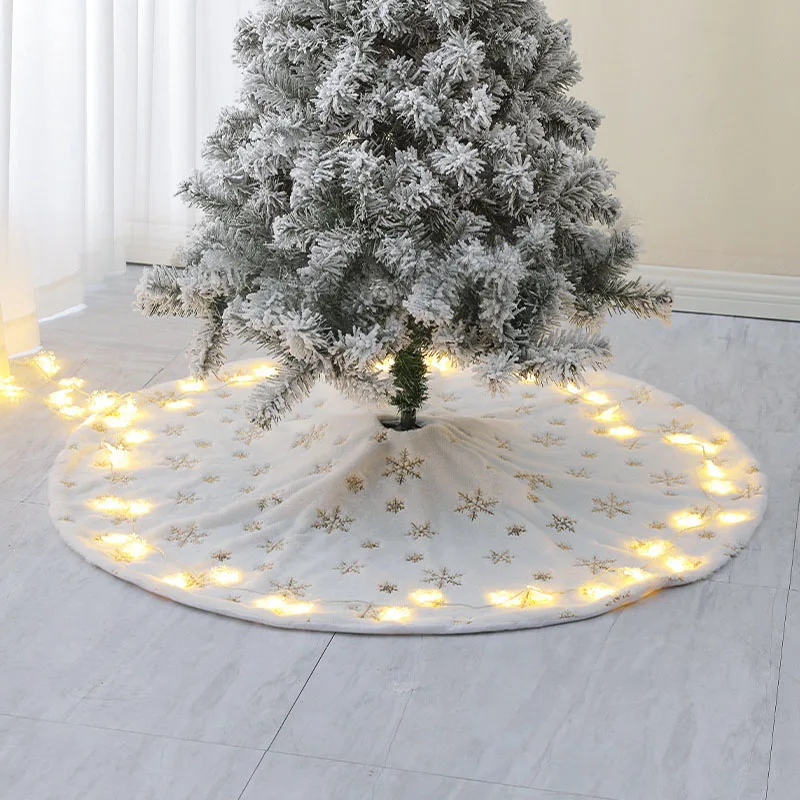 78CM/90CM Christmas Tree Skirt Snowflake White Plaid Xmax Tree Base Cover Faux Fur Carpet Christmas Tree Decorations Supplies