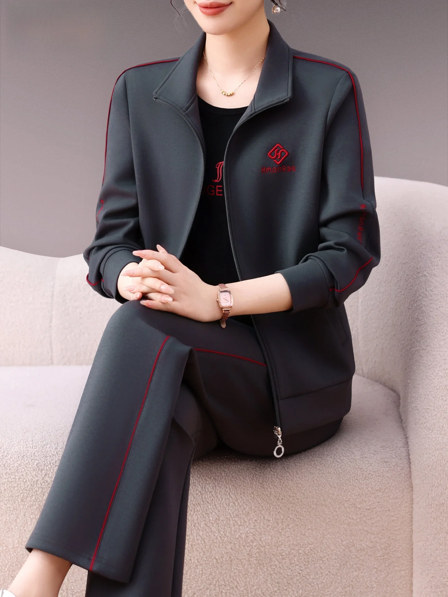 Set di abbigliamento sportivo di fascia alta per la mamma Set di magliette da corsa casual da donna di mezza età e ly Fitn Running Primavera Autunno