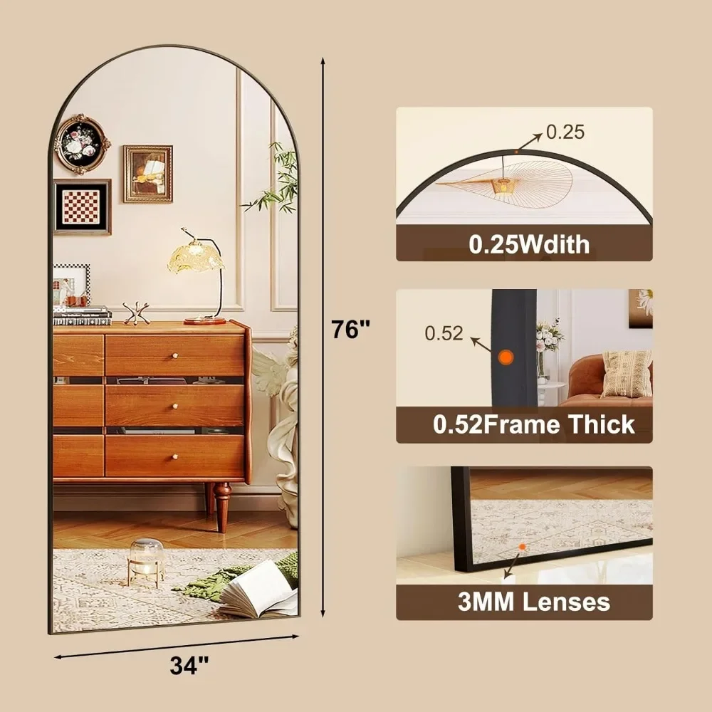 HARRITPURE 76"x34" Arched Full Length Mirror Free Standing Leaning Hanging Mounted Aluminum Frame Modern Simple Home Decor for