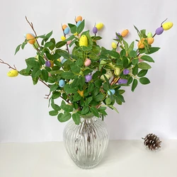 Easter Decoration 2025 Colorful Easter Eggs Tree Branch with Foam Eggs For Home Decor DIY Party Fake Flowers Plants 1PCs