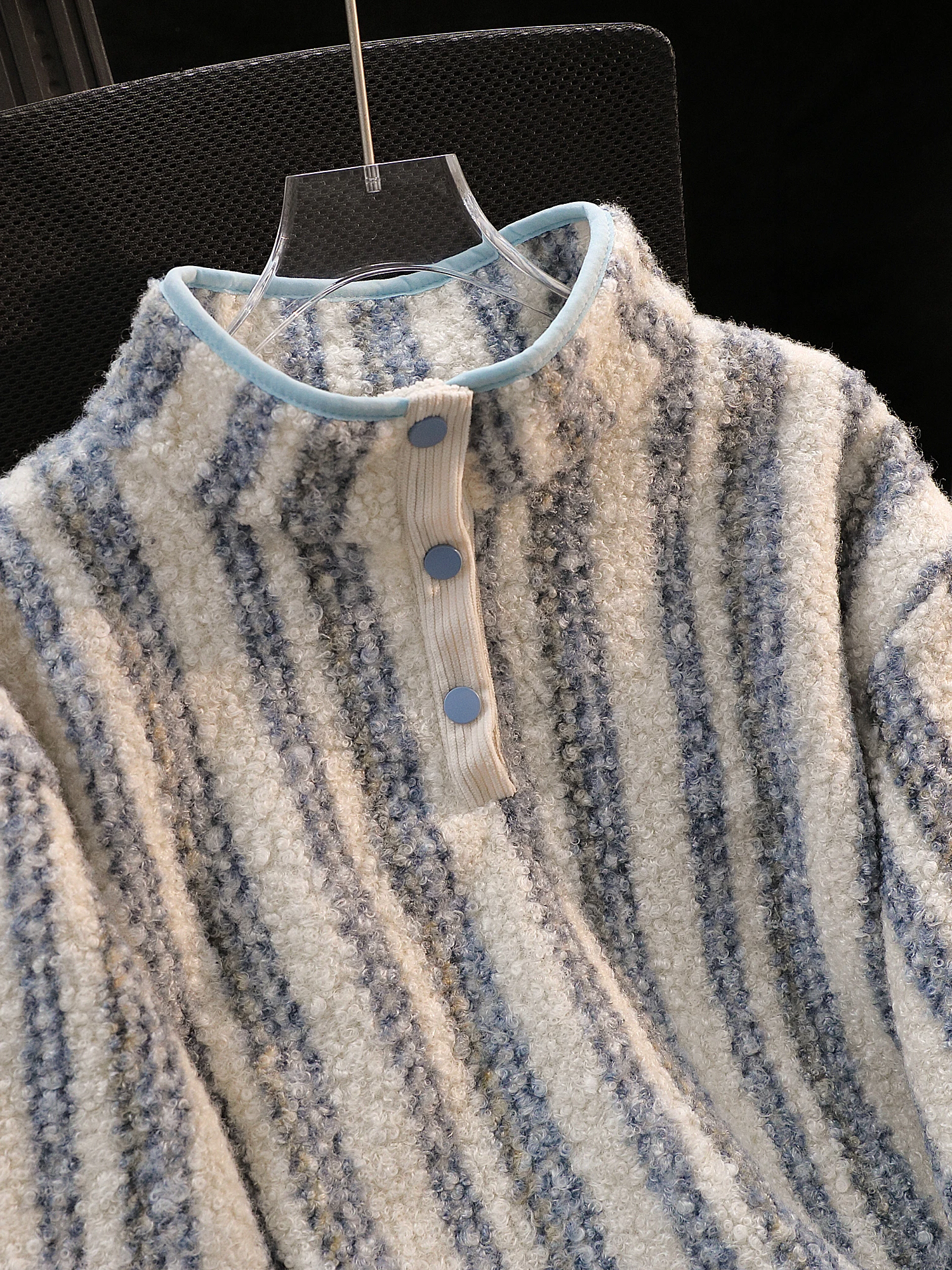 الرجعية مخطط فضفاض طويل Sve Fce اصطف Thiened الوقوف طوق هوديي المرأة كسول Sle العصرية ملابس خارجية الخريف الشتاء