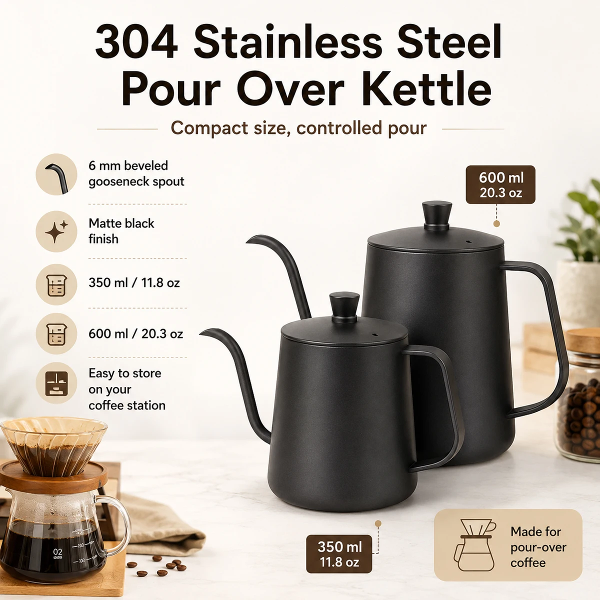 Coffee Tea Pots - 304 stainless steel coffee pot, long