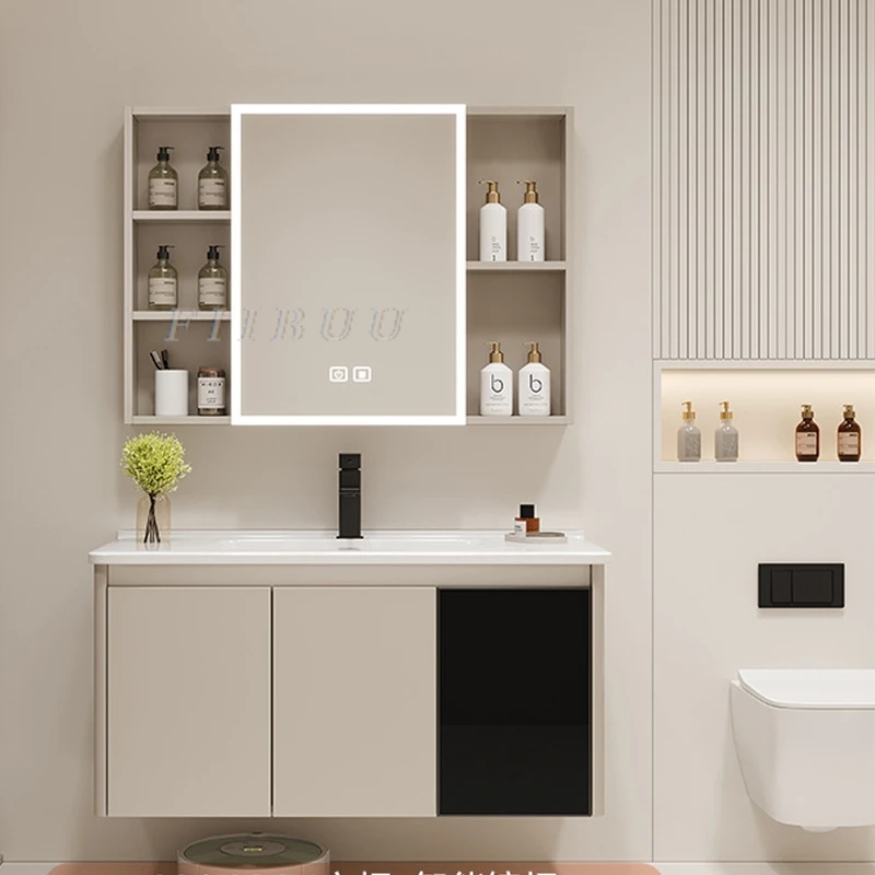 Wall Mounted Bathroom Cabinet Combination Washbasin Sink Vanity Bathroom Cabinet Ceramic Integrated Toilet Washbasin Furniture