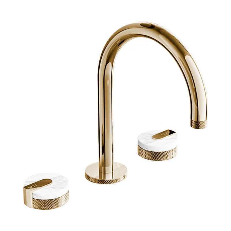 

Bathroom Marble Knobs 3 Holes Golden Basin Mixer Hot and Cold Tap