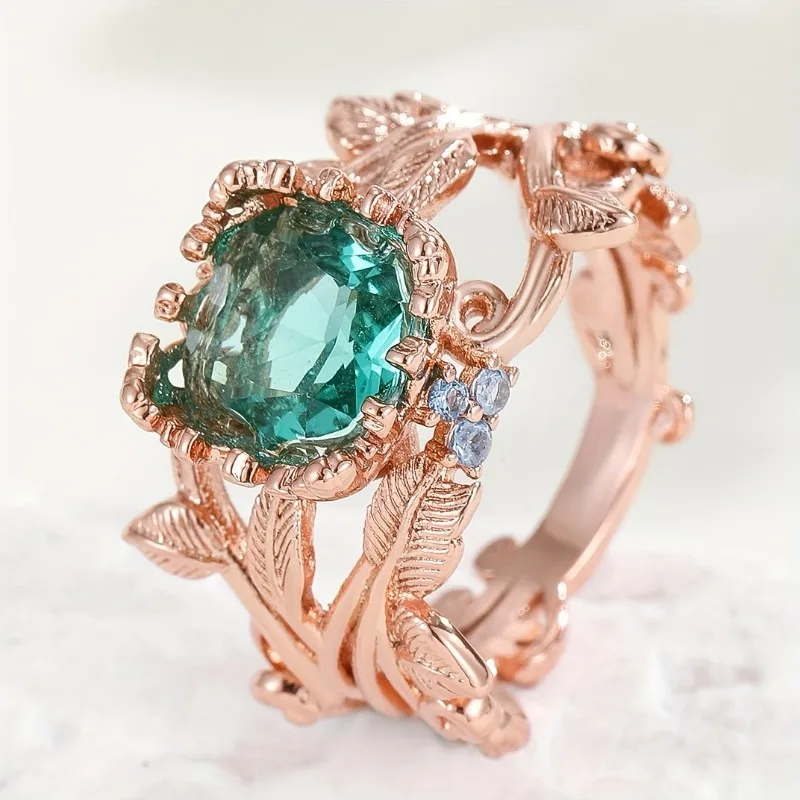 

Retro vine design with roses set in green zircon accents for women's rings, fashionable and luxurious women's accessories