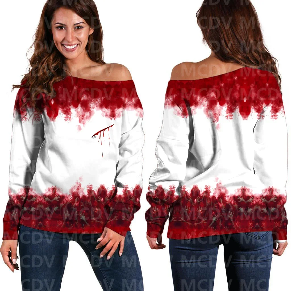 Women's Off Shoulder Sweater Halloween 3D Printed Women Casual Long Sleeve Sweater Pullover