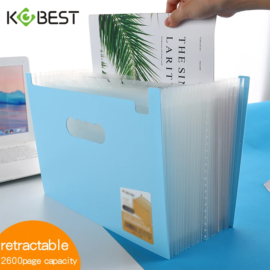 Large Capacity 26-Compartment Accordion File Folder Retractable Student Handheld Document Storage Bag for Test Papers Contracts