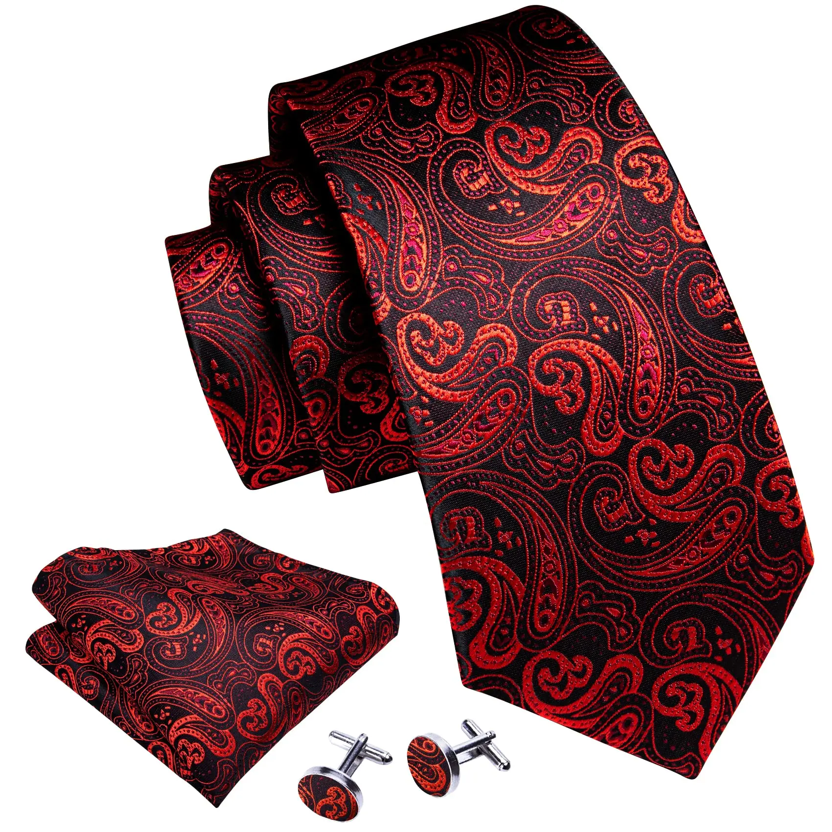 Barry.Wang Stylish Silk Mens Shirt Tie Set Jacquard Paisley Long Sleeves Male Blouses Necktie Hanky Cufflinks Wedding Business