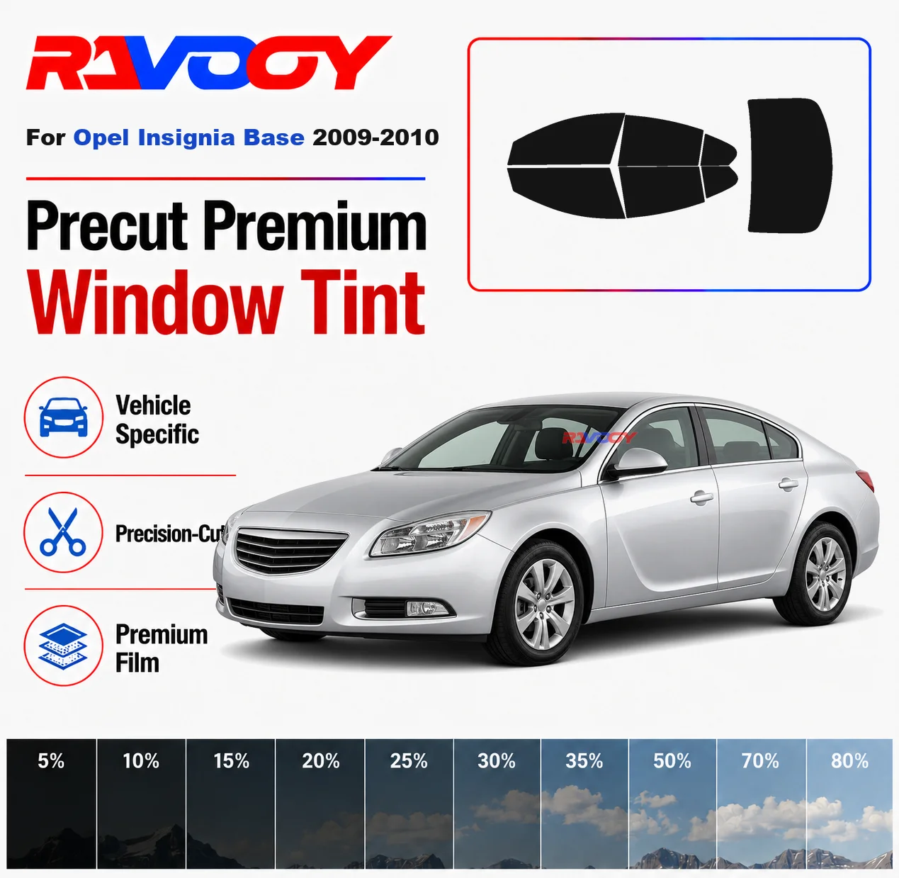 Premium Precut Window Tint Kit Front Rear Windows Rear Windshield For Opel Insignia Base 2009-2010 Car Solar Nano Ceramic Film