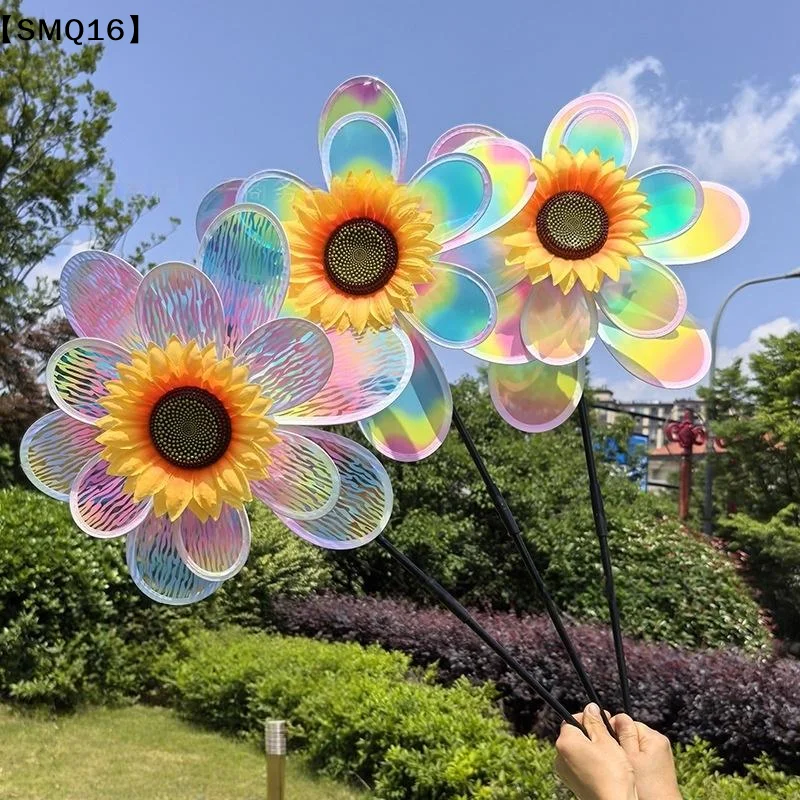 1 Piece Colorful Film Illusionary Flame Color Changing Sunflower Windmill Double-layer Wind Spinner Kids Toys Garden Decor【SMQ】