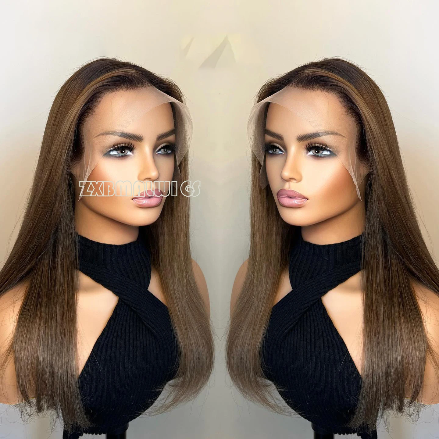 شعر بني اصطناعي 13X4 باروكة أمامية من الدانتيل بدون صمغ شعر مستعار طويل مستقيم للنساء ألياف مقاومة للحرارة للاستخدام اليومي #2