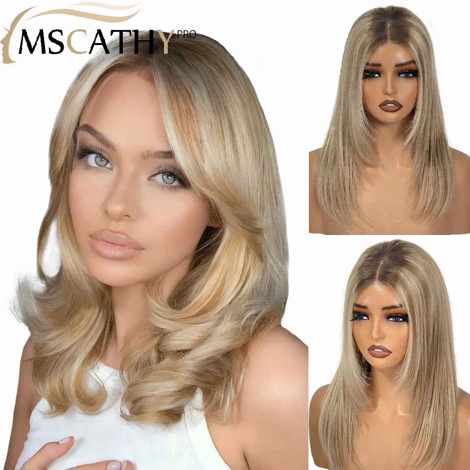 

200% Glueless Warm Ash Blonde Lace Front Wigs For Women Short Layered Remy Human Hair Wig 13x4 UHD Transparent Lace Frontal Wig