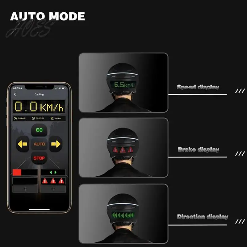 HOES-LED Smart Cycling Helmet Taillight, Motorcycle Helmets Light With Turn-Signals Speedometer And Programmable APP