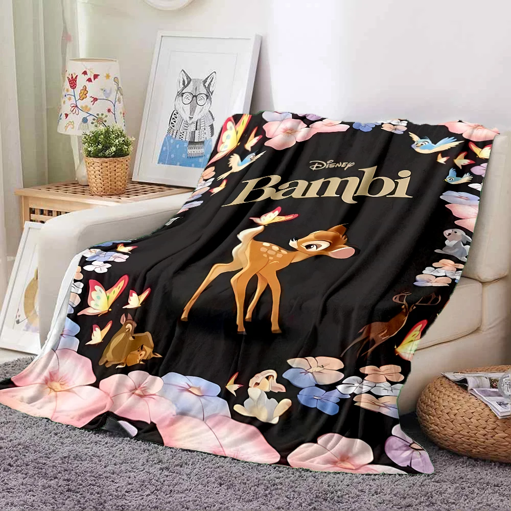 Disney Bambi Fawn Cartoon Flannel Blankets Anime Soft Fluffy Plush Blanket Sofa Office Quilt Throw Picnic Beach Towel  Blankets