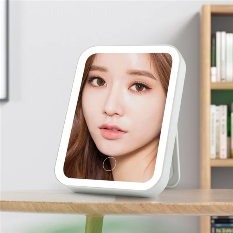 ABKS-Rechargeable Travel Portable Lighted Beauty Mirror Makeup Mirror,3 Color LED Lighting,Dimmable Touch Screen