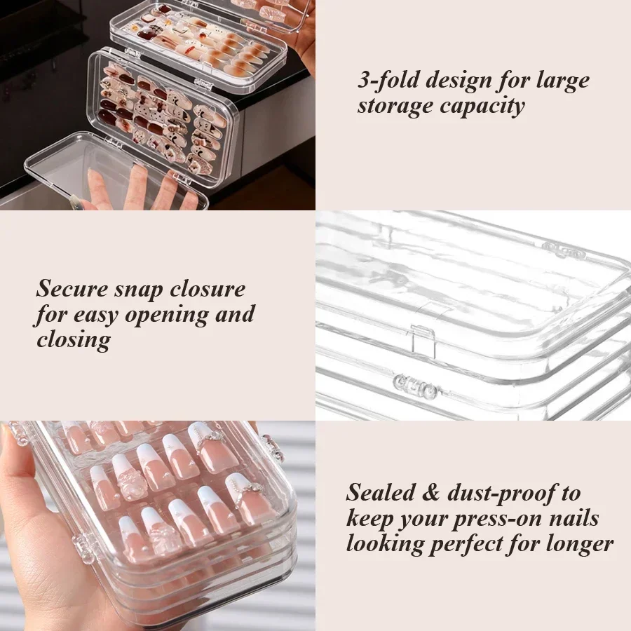 Clear Foldable Press On Nail Storage Box, Dustproof Nail Tips Display Organizer Case for Salon & DIY Nail Design view 3