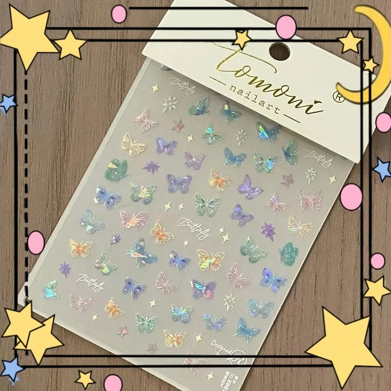 

Блестящие наклейки для дизайна ногтей с крыльями бабочки, плоский дизайн премиум-класса, красочные наклейки для ногтей феи, красивая игрушка, фигурка, анимация, производные