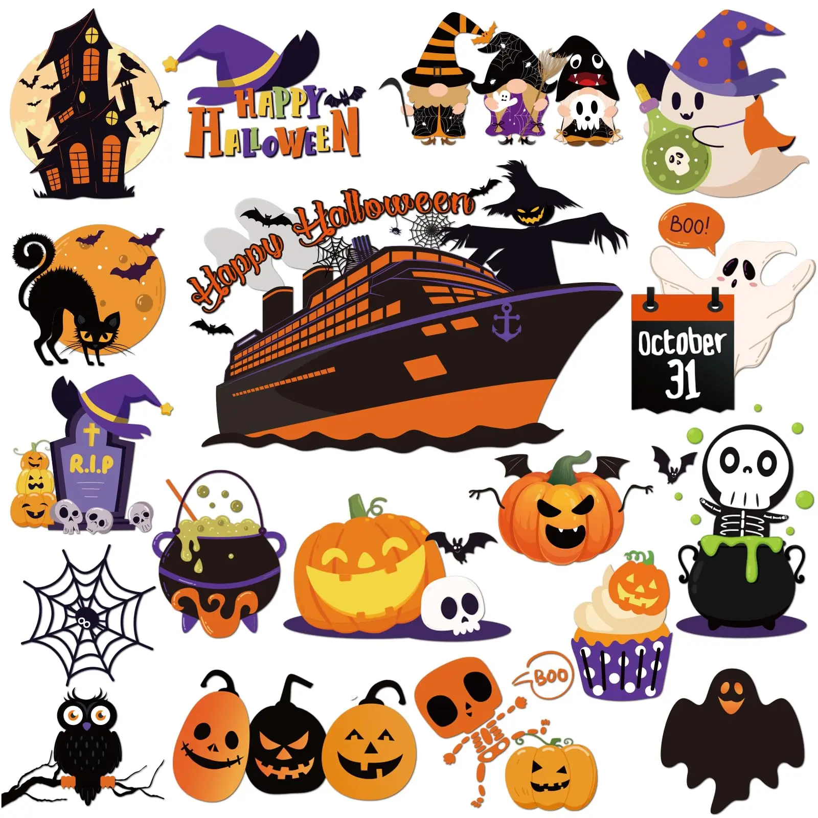 

Halloween Pumpkin Cruise Magnets - 18 Pcs Happy Halloween Cruise Ship Door Magnet Decoration Funny Bats Spider Magnetic Sticker