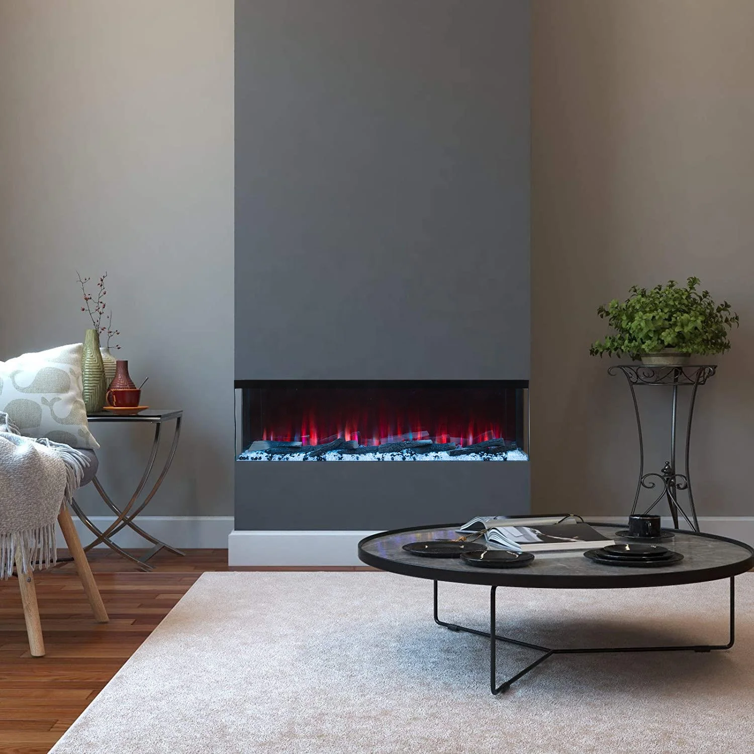 ZHX Modern 60 Inch Fire Place 3 Sided Electric Fireplace Inserts Heater Indoor Decorative 3D LED Flame Fireplace Electric