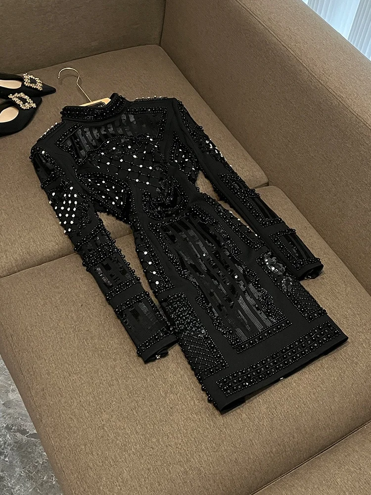 عالية الجودة Faion الثقيلة المطرزة الماس مطرز iny مطاطا التخسيس الدكتور ثوب مسائي صغير قطعة واحدة #1