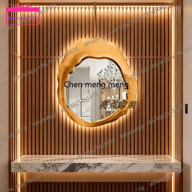 YL French retro fireplace hanging mirror, creative irregular bathroom mirror, gold makeup mirror special-shaped decoration
