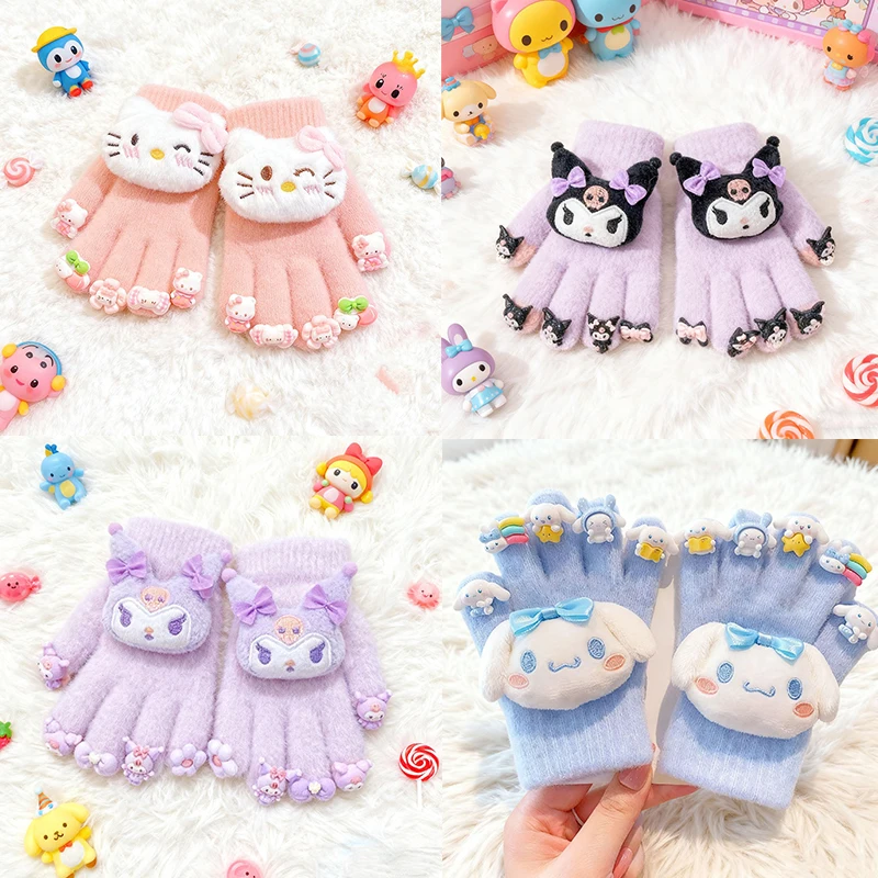 سانريو كورومي بلدي ميلودي مرحبا كيتي قفازات متماسكة أفخم الدافئة قفازات كاملة الأصابع النساء في الهواء الطلق الدراجات التزلج القفازات الطفل هدية #2