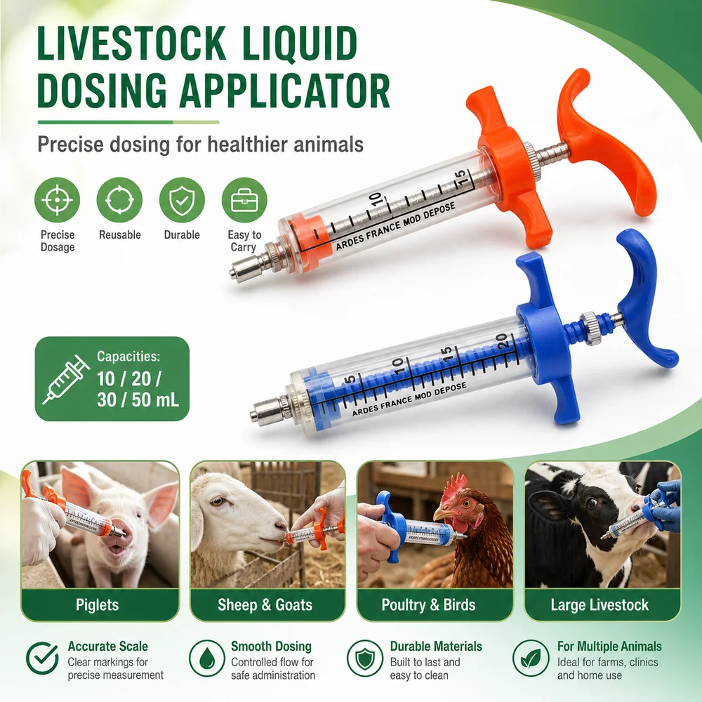 10/20/30/50mL Livestock Liquid Dosing Applicator Fiberglass Reusable Liquid Applicator Graduated Barrel Bird Feeding Injector