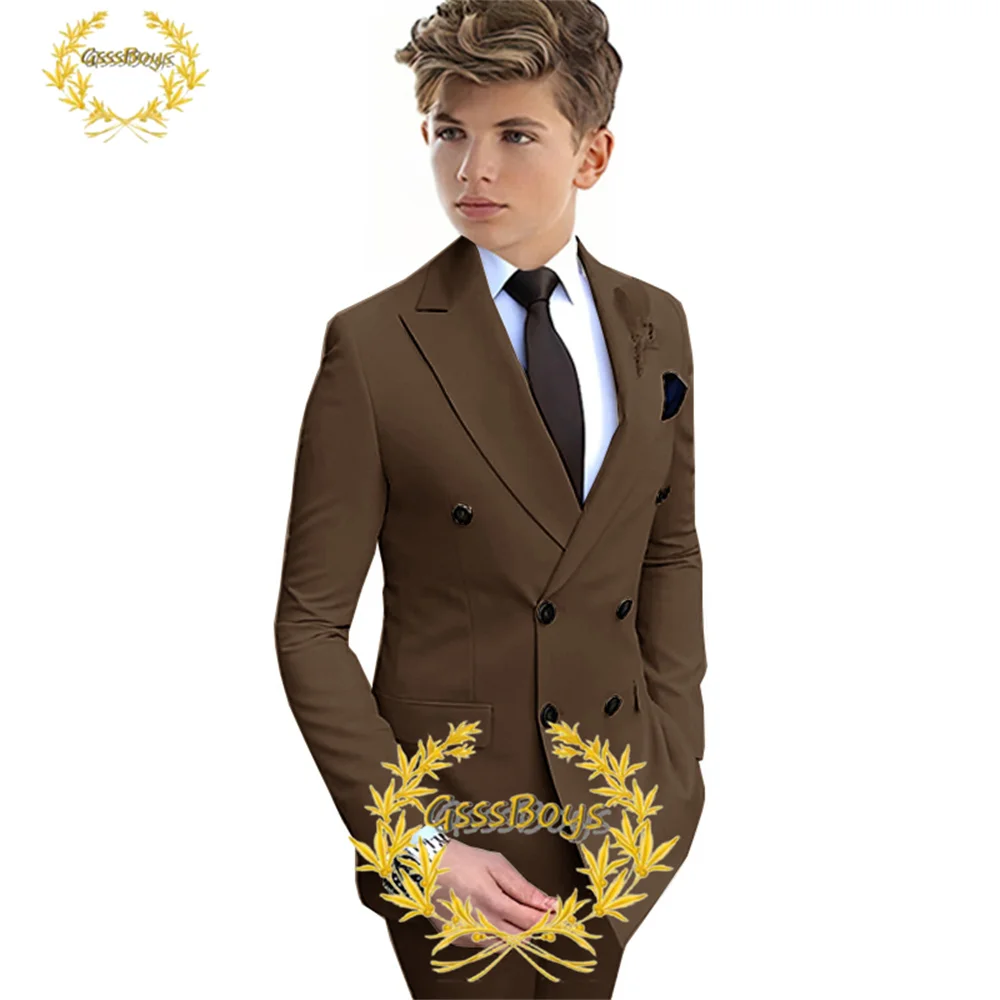 Lavender Boys Suit 2 Piece Double Breasted Jacket Pants Kids Wedding Tuxedo Formal Party Clothes 2-16 Years Old Outfit