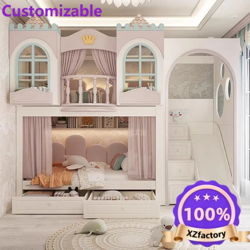 Anpassbares Up and Down-Bett mit gleicher Breite, Doppelbett, Doppelbett, Mädchenbaumhaus, Prinzessin, Hoch- und Tiefbett