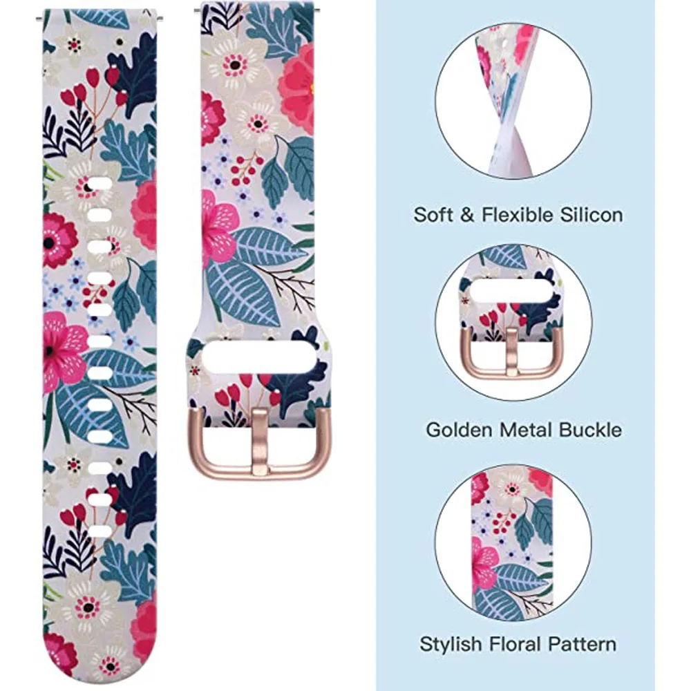 20mm Smart Watch Printed Strap For Garmin Forerunner 165 158 55 645 Vivoactive 5 3 Venu 2 Plus SQ 2 Silicone Bracelet Wristband