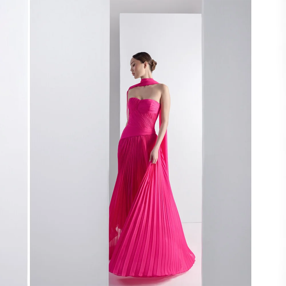 Vestido Noche Gasa Plisado Sin Tirantes - usage example