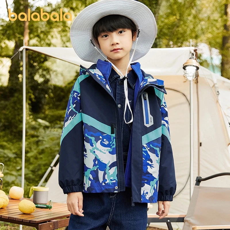 

Balabala Toddler 2023 Boy Coat Spring Two-Piece Polar Fleece Hooded Casual Clothes Trendy Fashion Cool Outdoor Jacket