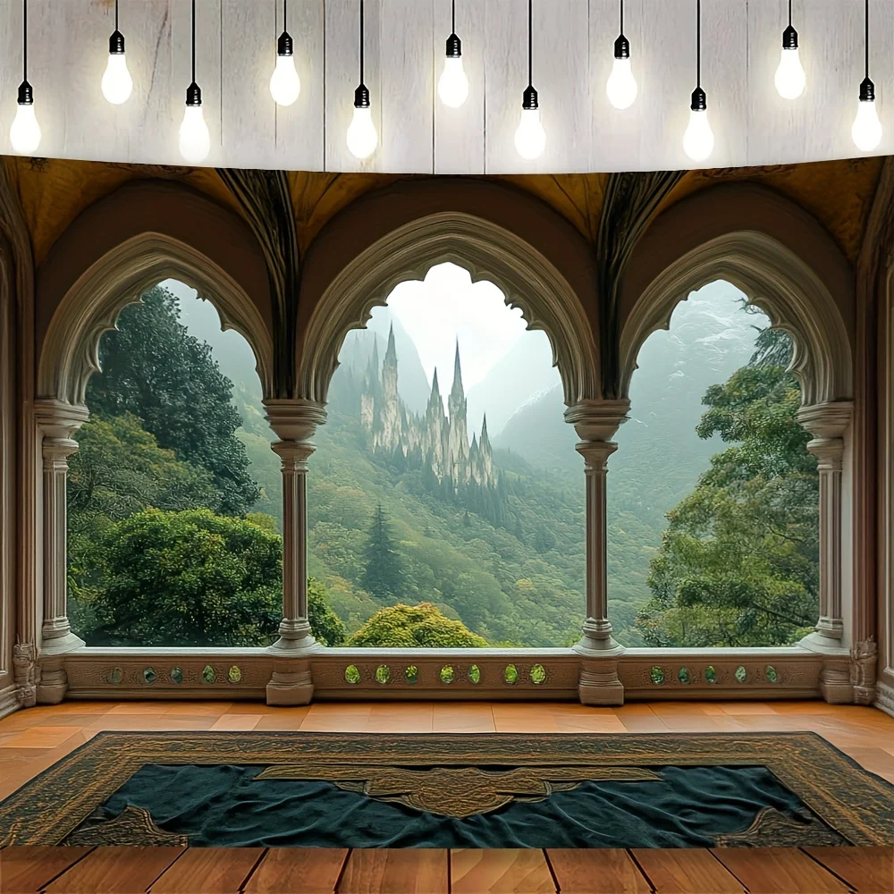 1pc Glamorous Balcony View Backdrop Cloth, Polyester, No Feathers, Electricity-Free, for Living Room and Room Decor,