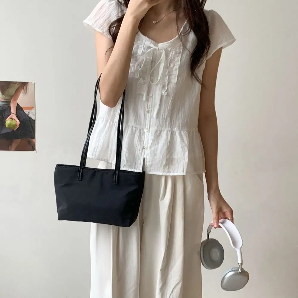 Retro Korean Style Nylon Shoulder Bag Solid Color Lightweight Underarm Bag Large Capacity Women Handbag Streetwear
