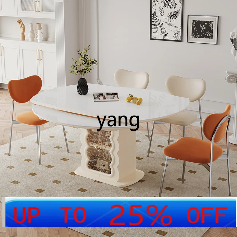 

LH cream style dining table square and round dual-purpose rock slab dining table and chair combination