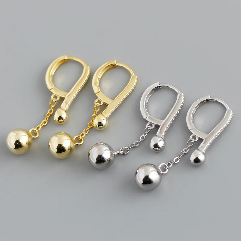 CCFJOYAS Punk 925 Sterling Silver Tassel Round Beads Drop Earrings Women European and American Exaggerated Personality Jewelry