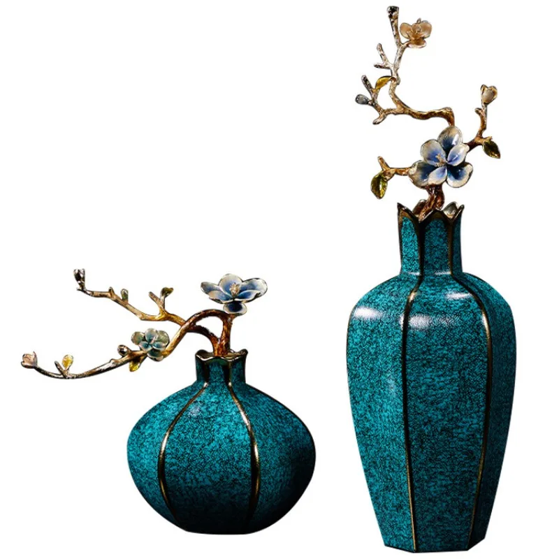 

enamel colored glass vase ornament, living room entrance decoration, American dried flower arrangement, home high-end