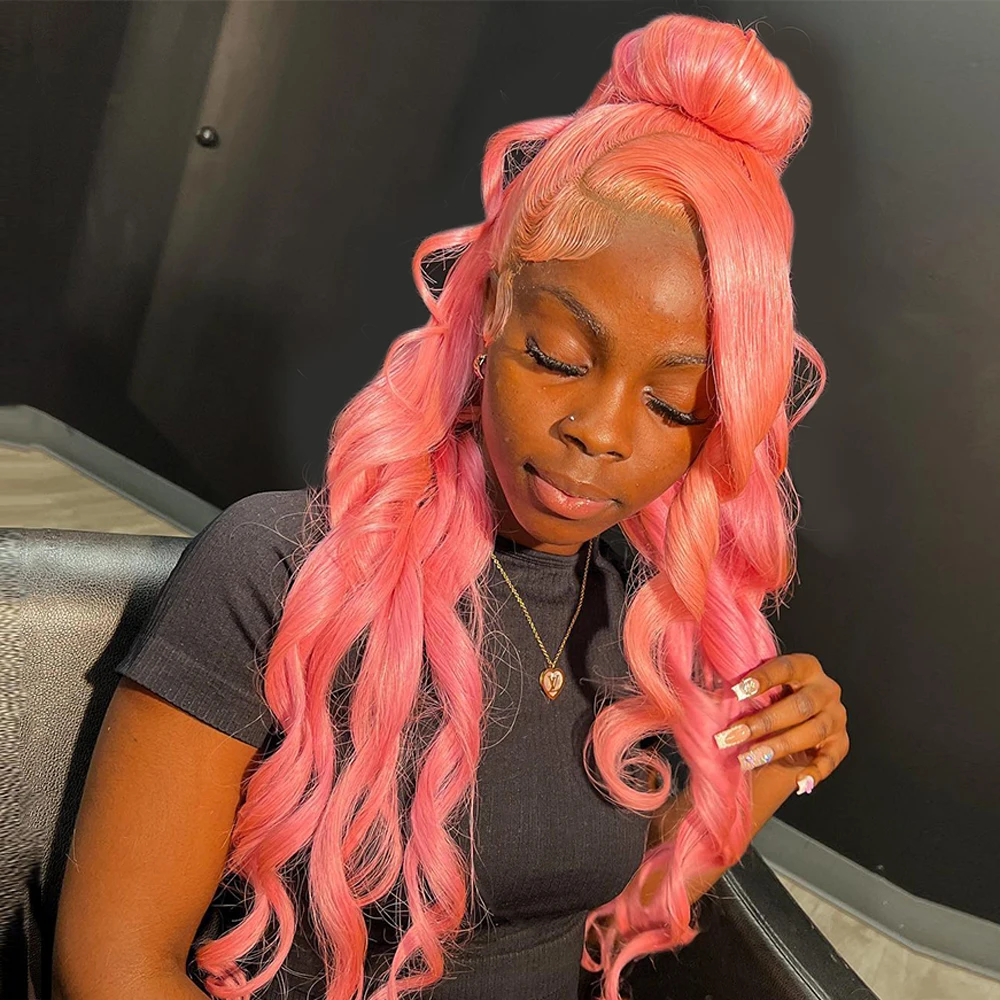 

Clearance Sale Pink 13x4 Transparent Lace Front Wig 100% Brazilian Human Hair Body Wave Lace Frontal Wigs for Women Pre Plucked