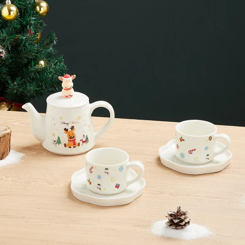 Imagem -05 - Cute Christmas Coffee Pot And Mug Saucer Grupo Copo de Chá dos Desenhos Animados com Caixa de Presente Drinkware Personalizado para Casal Xtmas Gift