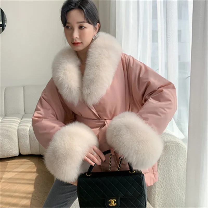 Luxury Natural Fox fur collar White Goose down Jacket Women\'s 2024 Winter New fur Coats Short Femal Warm Parka Down Snow Outerwe