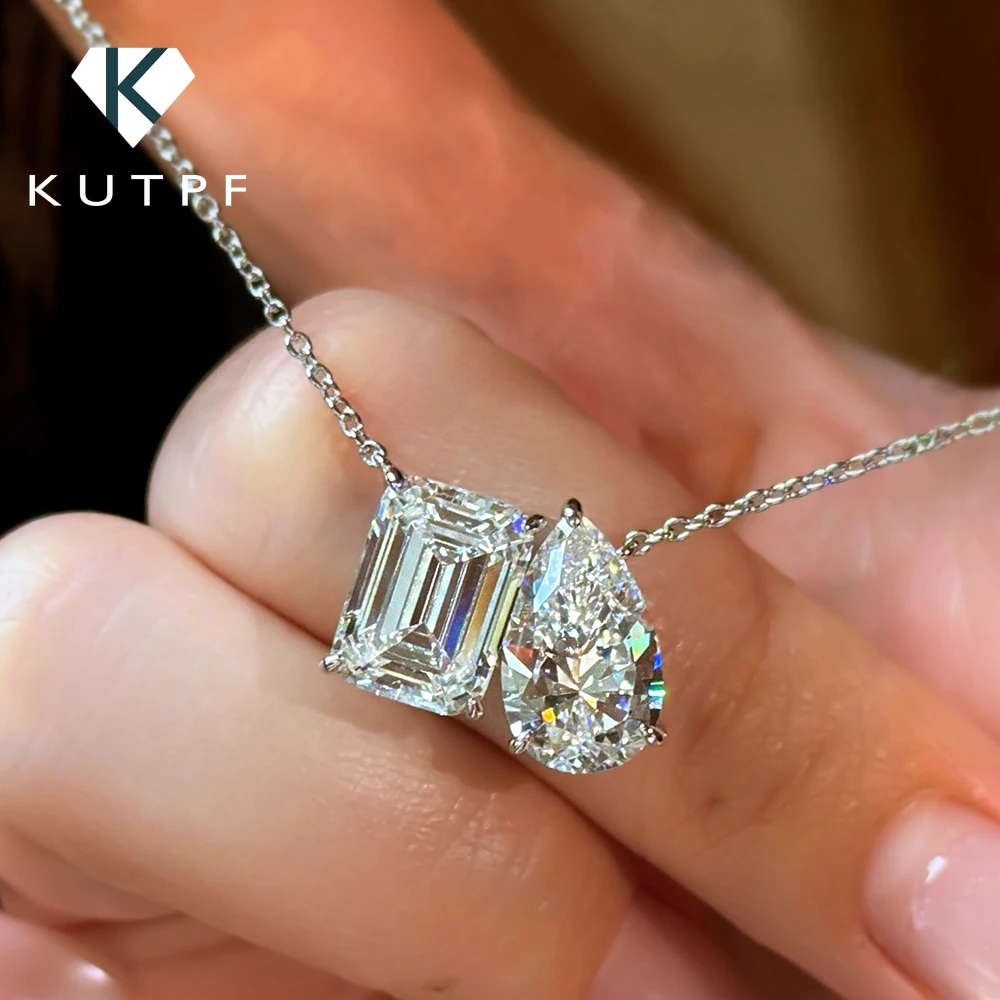 

5cttw Radiant/Emerald Pear Cut Moissanite Diamond Pendant Necklace for Women GRA Certified 925 Silver 2-Stone Clavicle Neckchain
