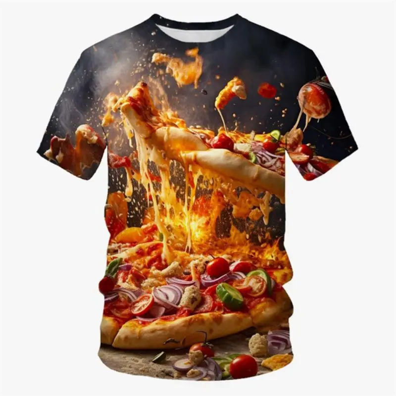 Pizza Food Hip Hop Print Summer Men Casual Short Sleeve T-Shirt Round Neck Comfortable O Neck Children\'s Quality Funny Clothing