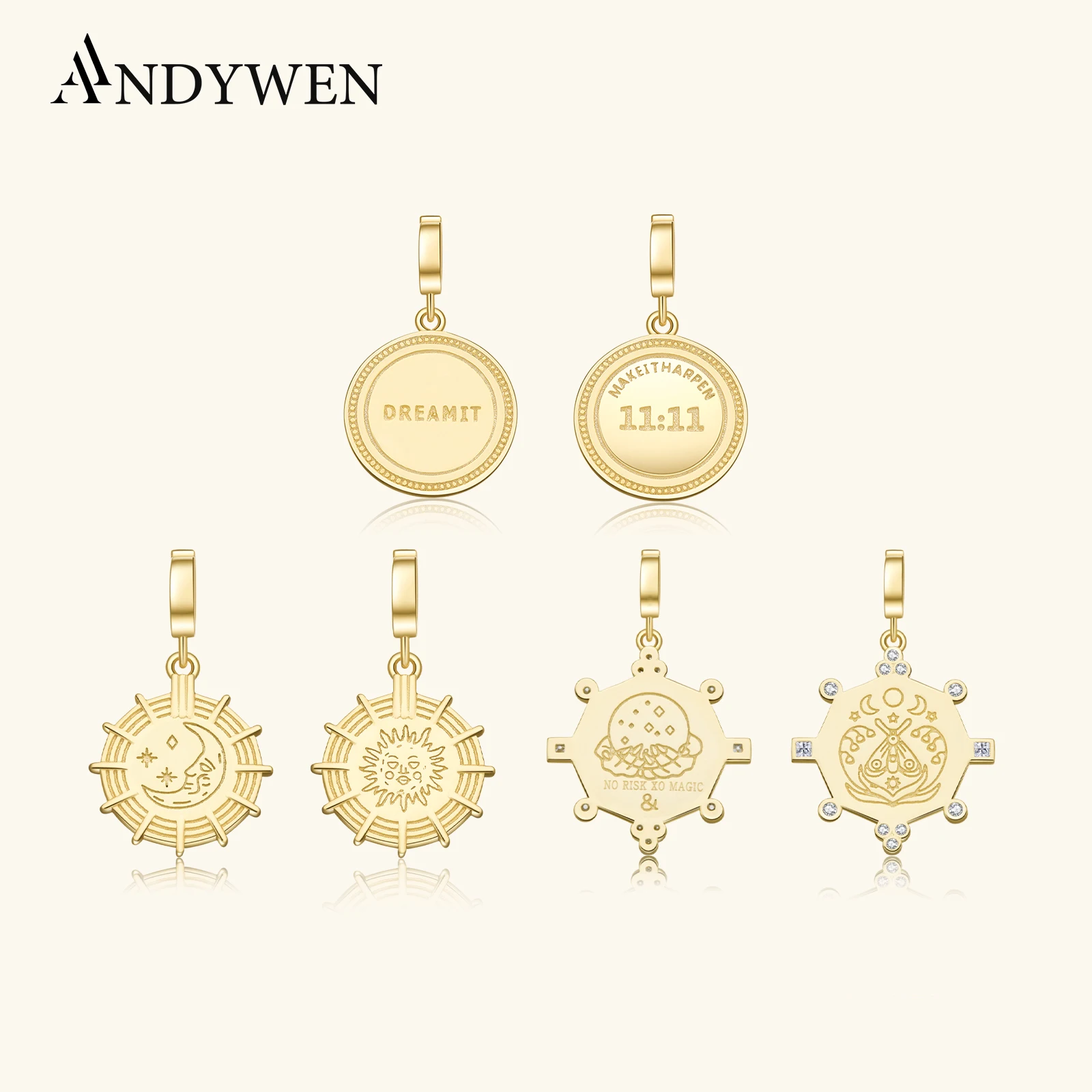 

ANDYWEN 925 Sterling Silver Coins Charm Pendant Beads For Women Chain Choker Necklace Thick 2025 Fashion Fine Jewelry