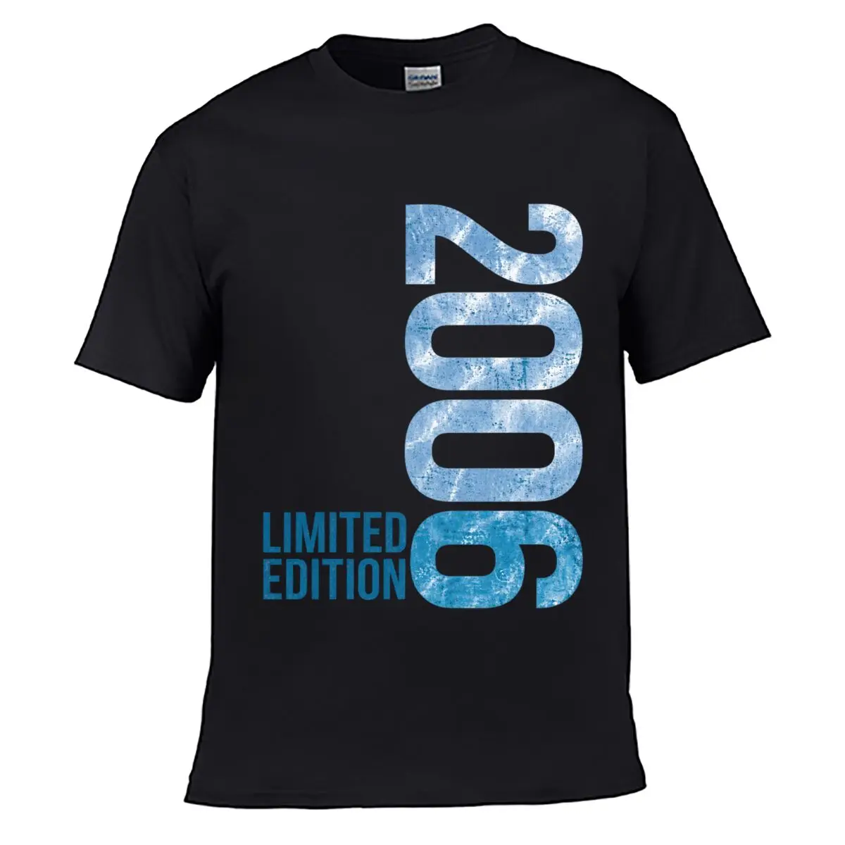 2006 Limited Edition Blue Distressed Typography Graphic Loose Casual T-shirt
