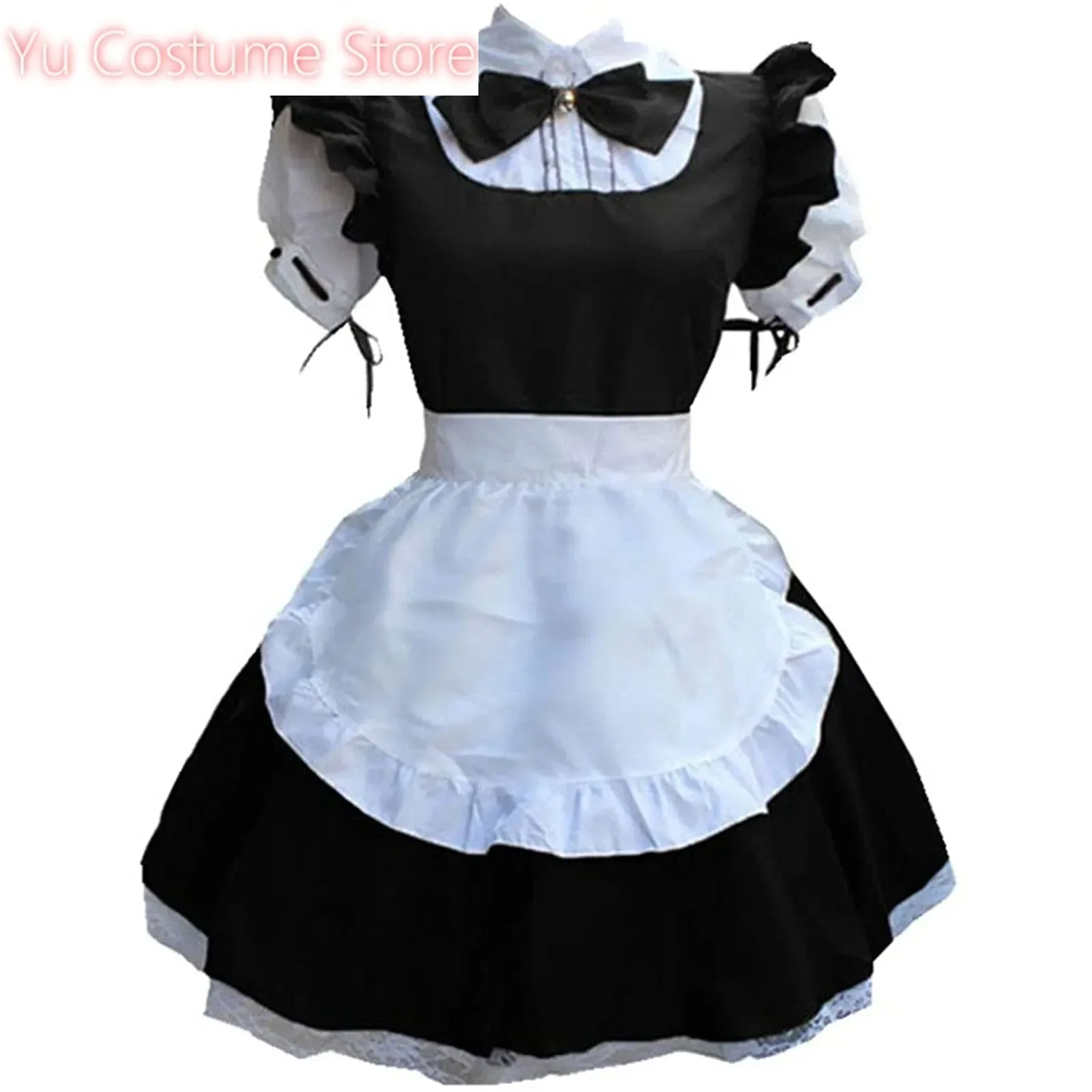 

Women Maid Dress Cute Lolita Cosplay Outfit Sexy Kawaii Cafe Costume White Uniform Apron Dress Cute Bowknot Mucama Yu Costume