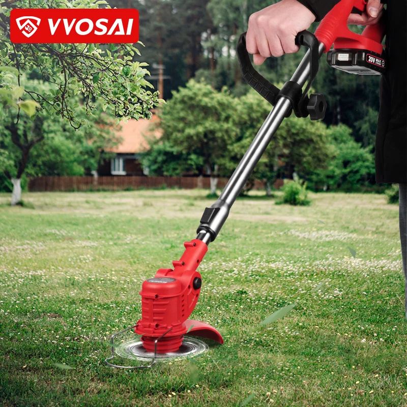 VVOSAI Adjustable Length Telescopic 20V Cordless Lawn Mower 45°/ 60° Angle Adjustment Electric Grass Trimmer Pruning Garden Tool