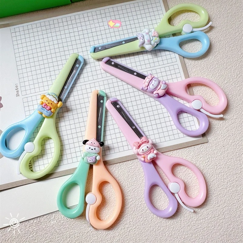 Cartoon Mini Scissors Student Office Hand Account Paper Scissors Safety Plastic Hemming DIY Hand Scissors