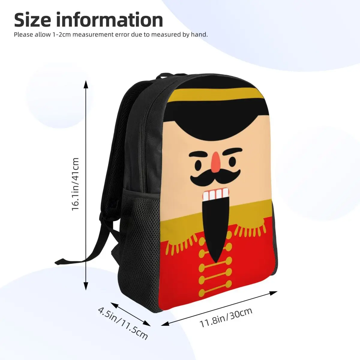 Cute Christmas Nutcracker Backpack para Homens e Mulheres, 3D Print, Xmas Holiday, College School, Travel Bags, Bookbag Fits, Laptop, Fits 15 "Laptop